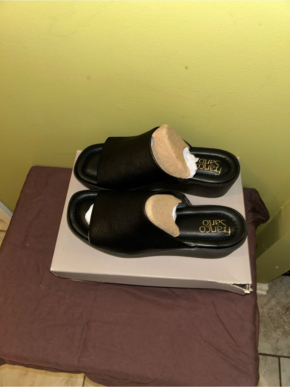 Franco Sarto Black Slide Mules with Cushioned Footbed